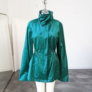 Lafayette 148 NY Satin Drawstring Jacket Green 2 high neck fall preppy classic